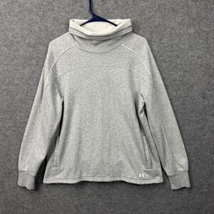Under Armour Women Gray Rival Fleece Funnel Neck Sweatshirt Loose Fit MD Pockets